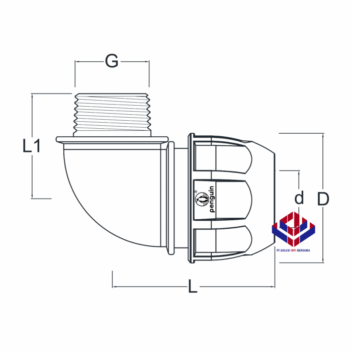 Male Threaded Elbow (MTE) HDPE Penguin Smart Compression 75 mm (2-1/2 ...